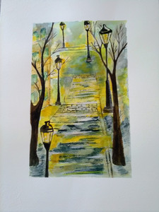 Lynne, Parisian night, watch your step, watercolour.jpg